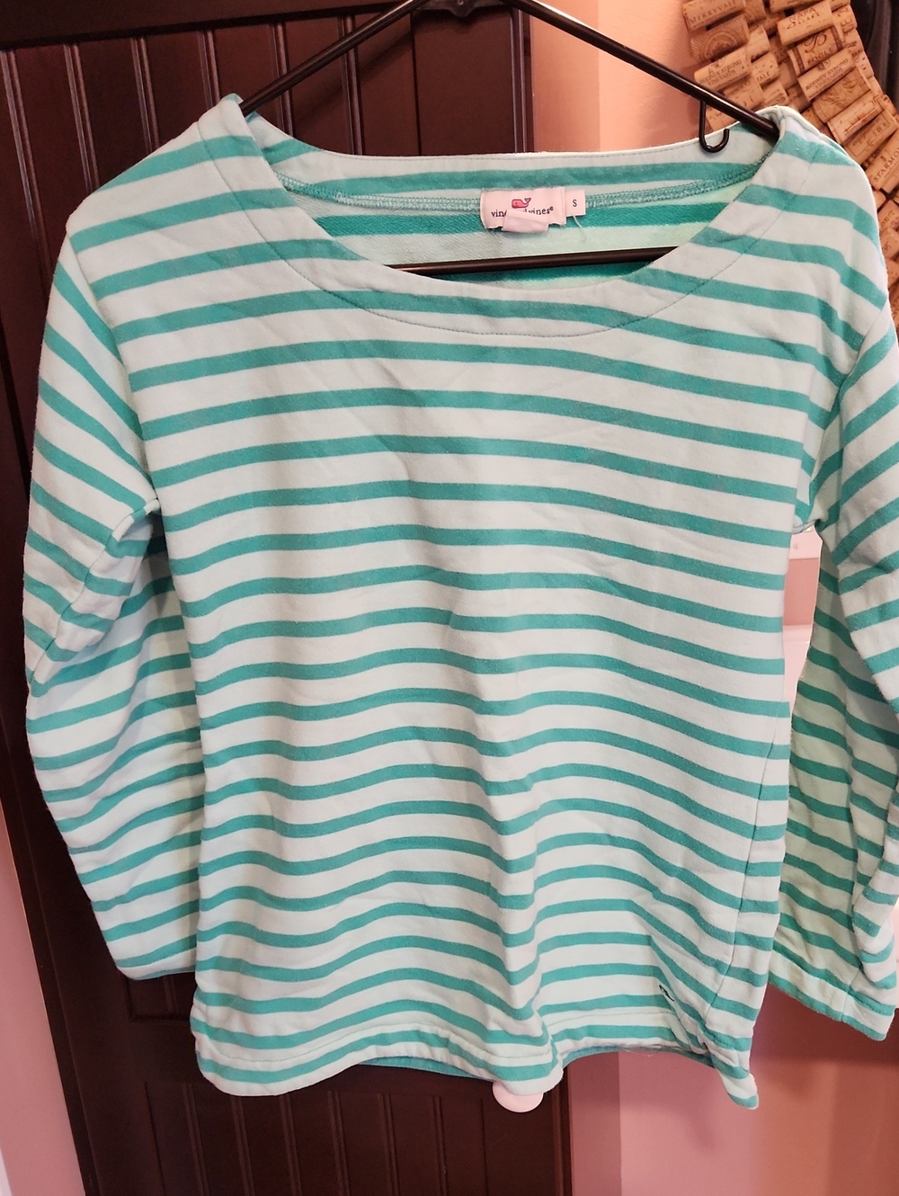 Vineyard Vines Mint and White Striped Long-Sleeve Tee